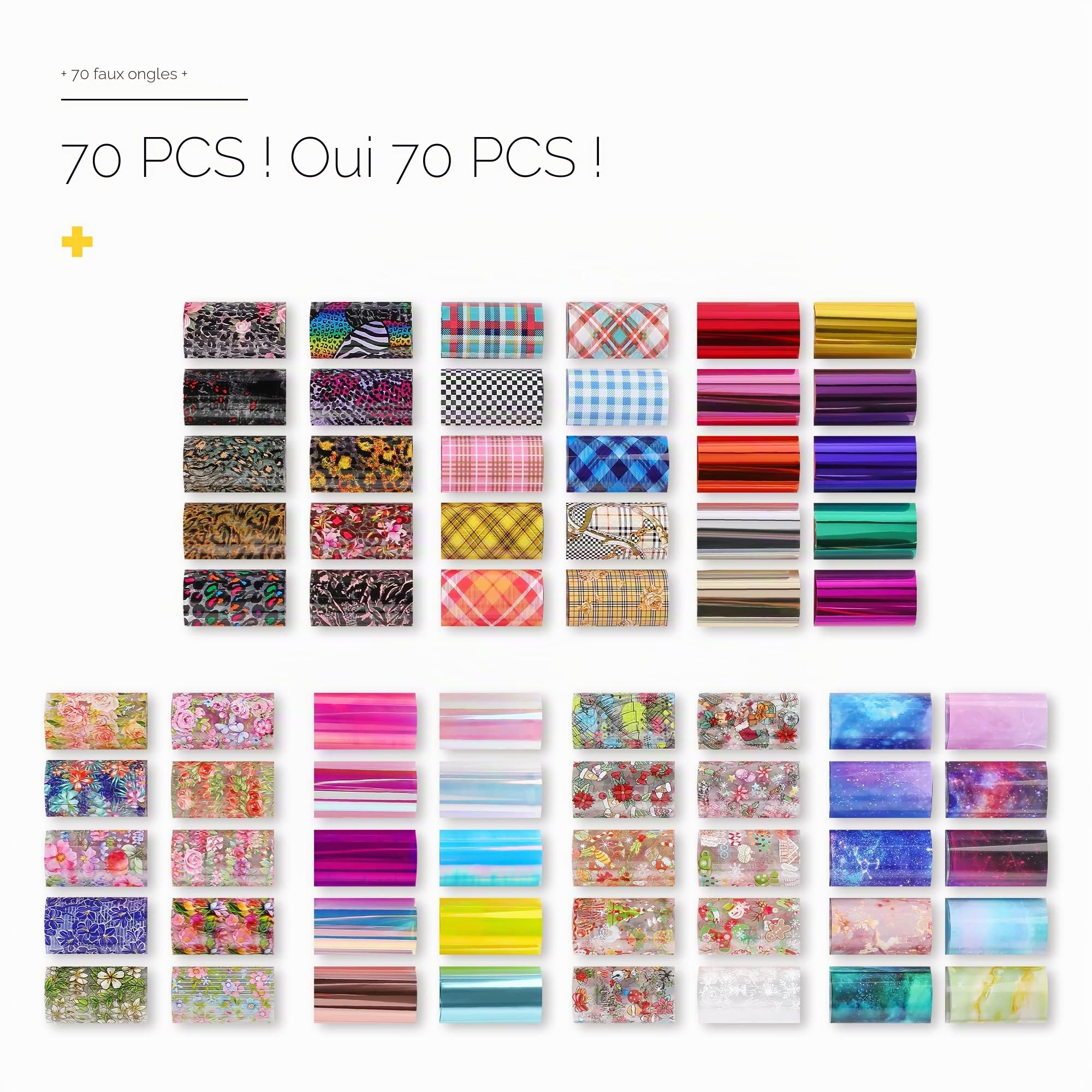 BURANO Nail Art Foil Glue Gel, 15ML 2 Bouteilles avec 70PCS Feuille Autocollants Set Nail Foil Colle pour Ongles, Designer Nail Foils Nail Art Foil Transfer Gel