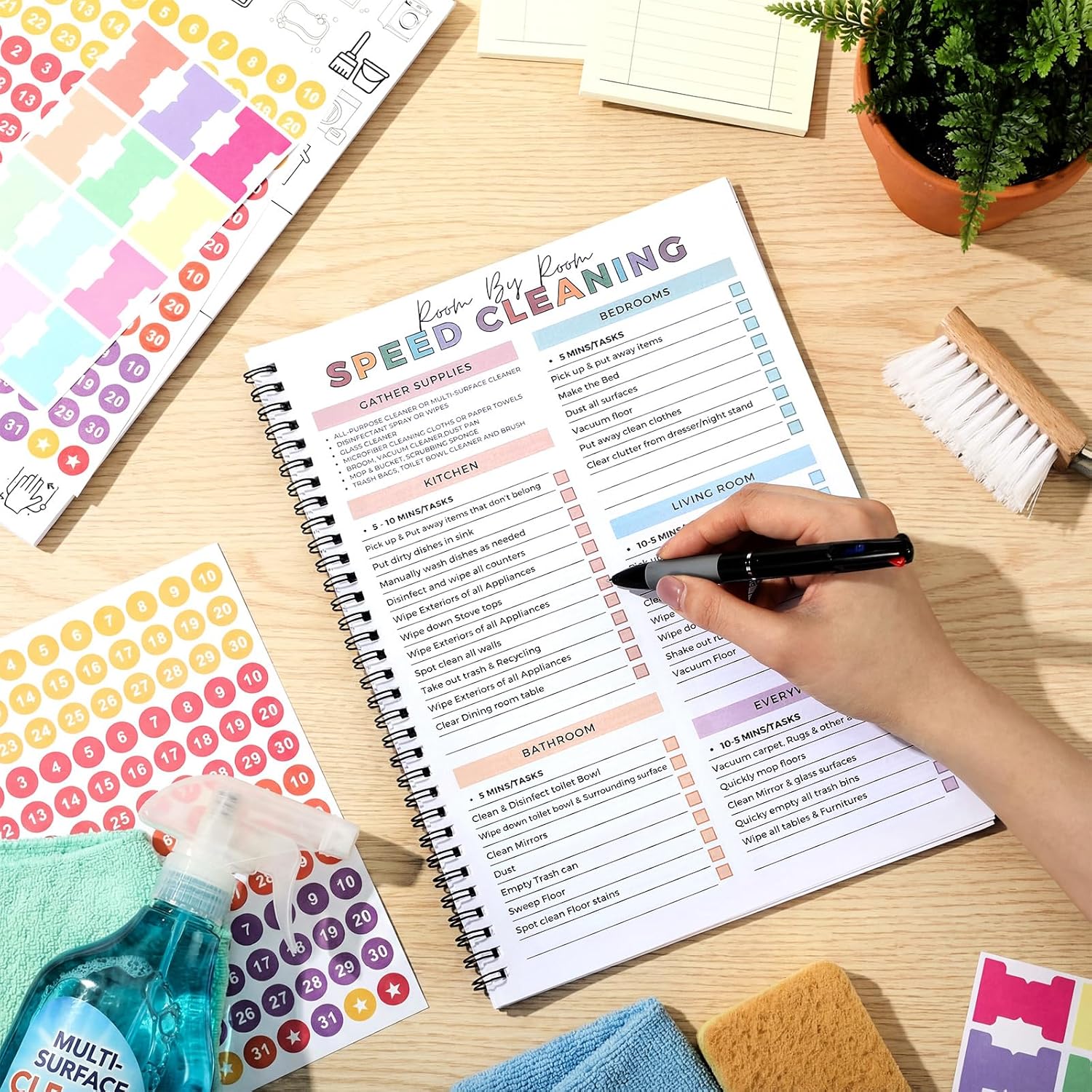 AmazingSpark 3 Pack Planner Set, Cleaning Schedule and Checklist Organizer Notebook Daily Weekly Monthly House Planner with Pens Labels Stickers, Chore Chart Notebook for Home, DIY Home