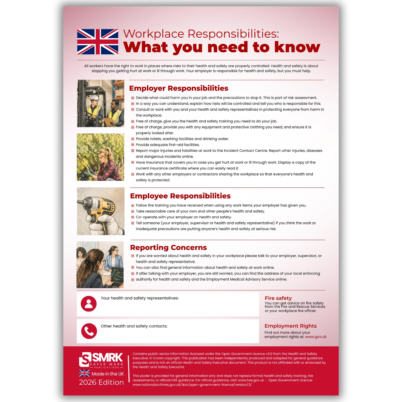 Health and Safety at Work Poster 2026- A3 Matte laminated UV Stable/Poster for every business. Law information Workplace Display (A3) SaferMark Version/up to date