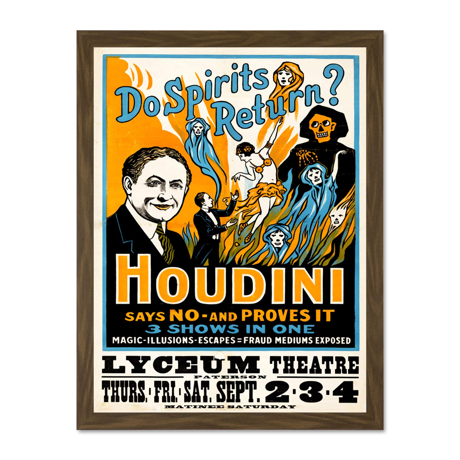 Wee Blue Coo Vintage Advert Theatre Spirits Houdini Art Large Framed Art Print Poster Wall Decor 18x24 inch