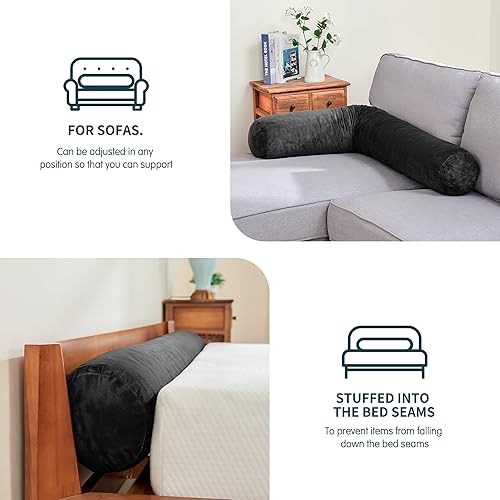 Miniatura 6 de SyMax Almohada redonda de cama de tamaño individual (7.8 x 38.9 pulgadas) con espuma viscoelástica triturada, almohada de cabecera con funda de