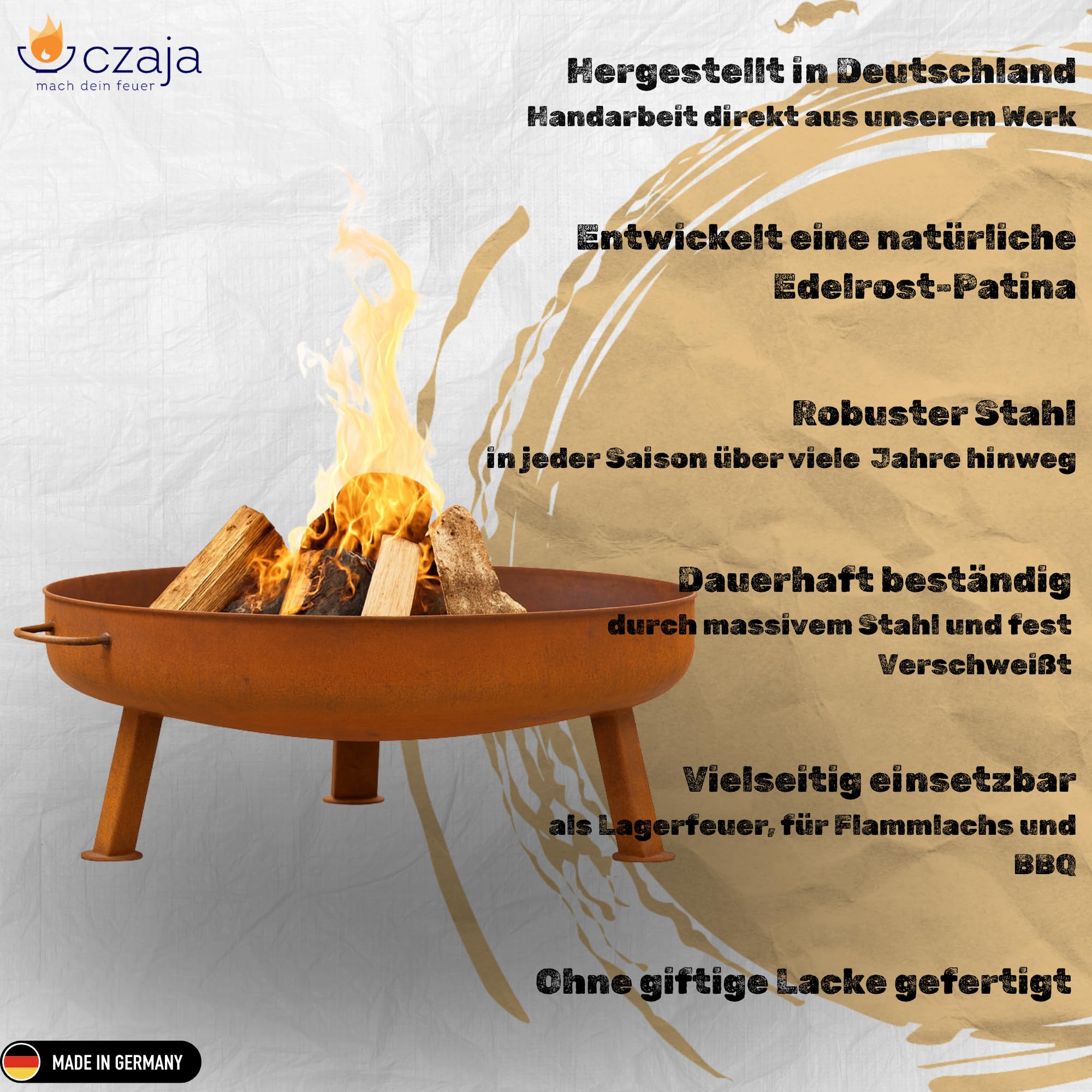Czaja Feuerschale Bonn Ø 80 cm mit Wasserablaufbohrung Feuerstelle Garten