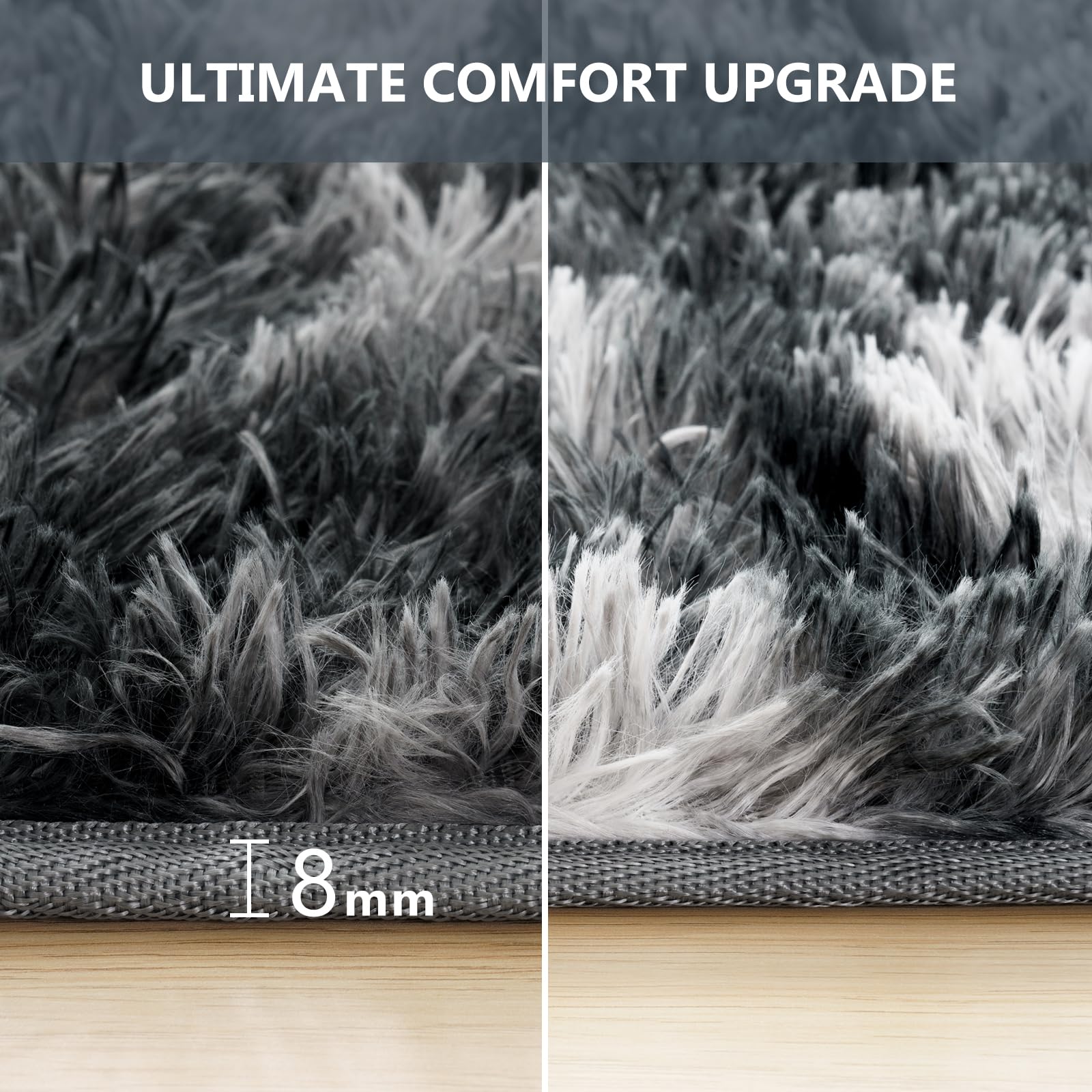 Vamcheer Tappeto Moderni Soggiorno Peloso- 8mm Tappeti Camera da Letto Avabile in Lavatrice,Tappeto pelo lungo Antiscivolo, Carpet da Salotto,Bambini,Ginnastica, 120x170 Tie-dye/Grigio scuro