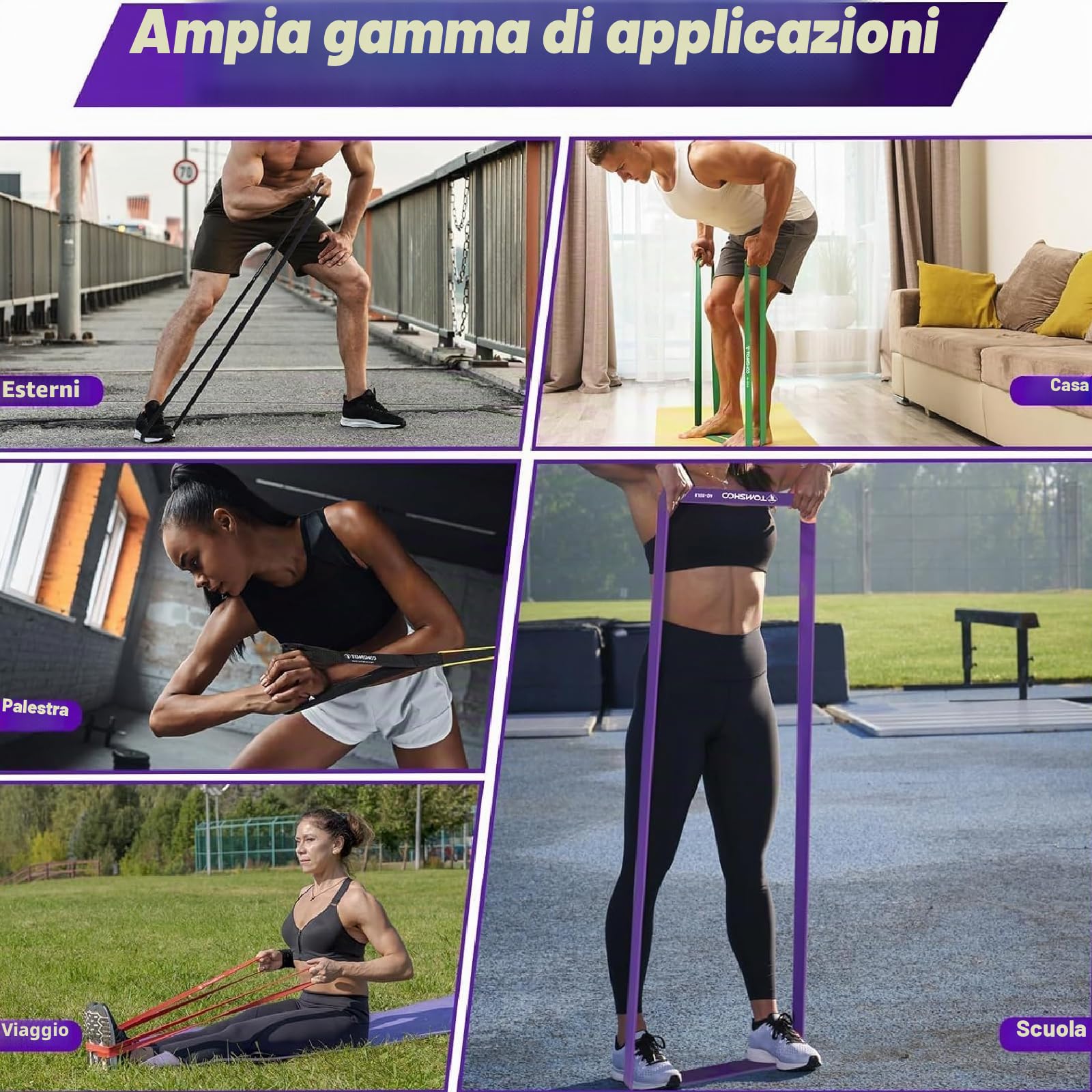 TOMSHOO Set di Fasce di Resistenza, Fasce fitness Fascia per Trazioni Fascia da Allenamento con Ancoraggio Alla Porta, Borsa di stoccaggio, per Allenamento Della Forza, Stretching