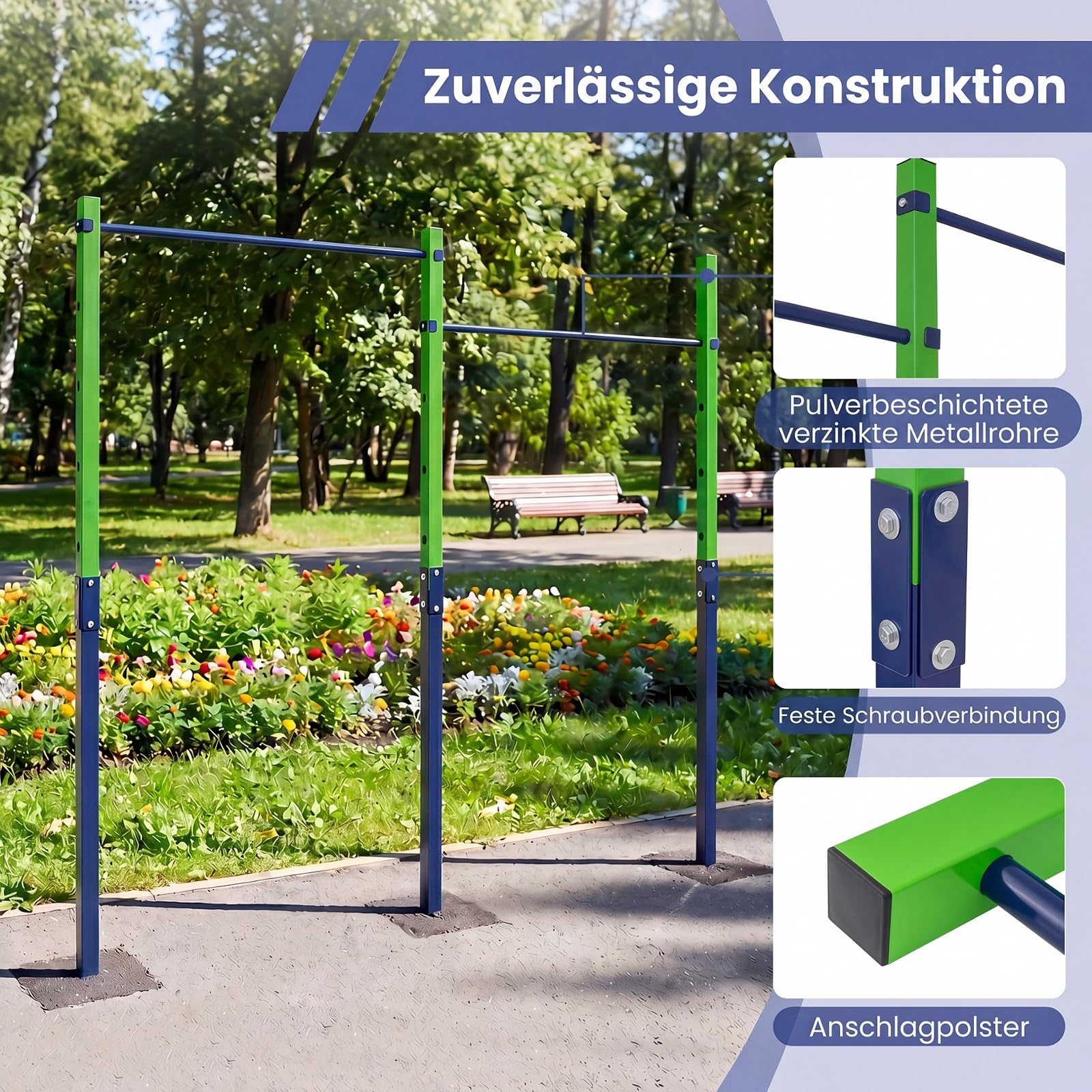COSTWAY Turnreck Outdoor, einzelne/doppelte/dreifache Turnstange wetterfest, Reckstange 80-172 cm höhenverstellbar, Dip Station Stahl bis 330kg, Pull Up Bar für Kinder, Erwachsene