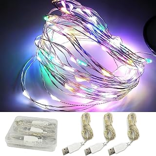 3팩 USB 요정 조명, USB 전원 스트링 조명 50m(16.5피트) LED 50개, 침실, 결혼식, 파티, 크리스마스 트리 장식용 요정 스트링 조명 (멀티컬러)