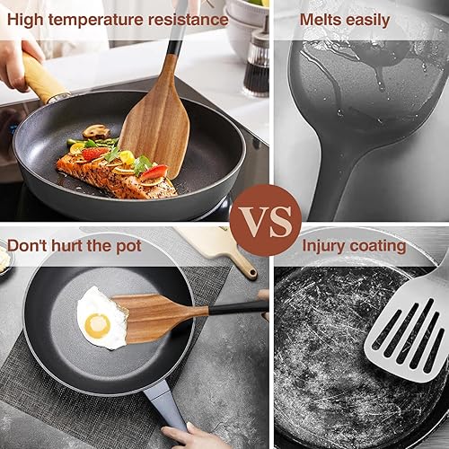 Miniatura 3 de Cucharas de madera para cocinar, 6 piezas de utensilios de cocina de madera de acacia natural o utensilios de cocina de madera antiadherente para