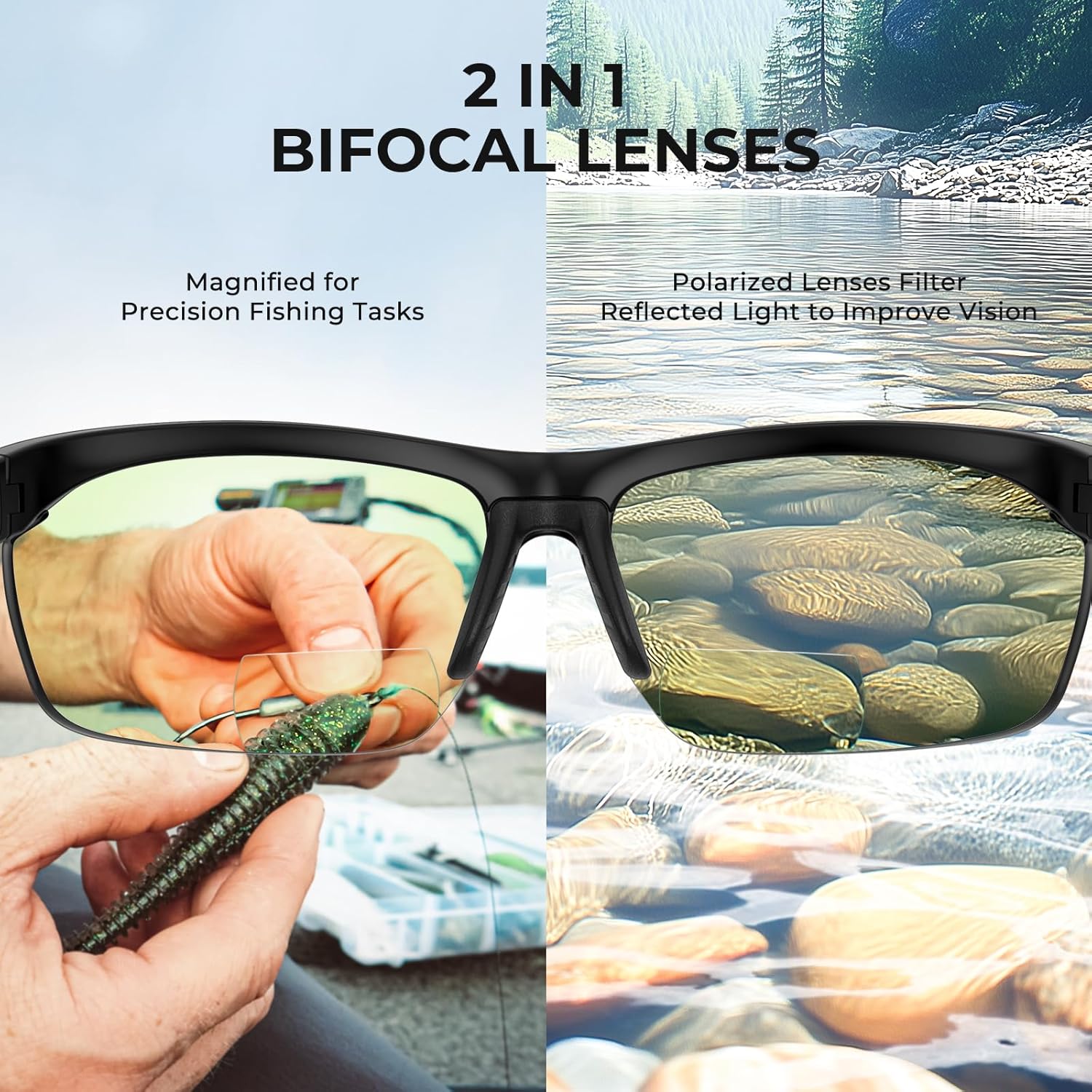 KastKing Tugaloo Semi-Rimless Bifocal Polarized Reader Sunglasses, Bi-focal x1.5 x2.0 x2.5 Magnifications, UV Protection - Image 4