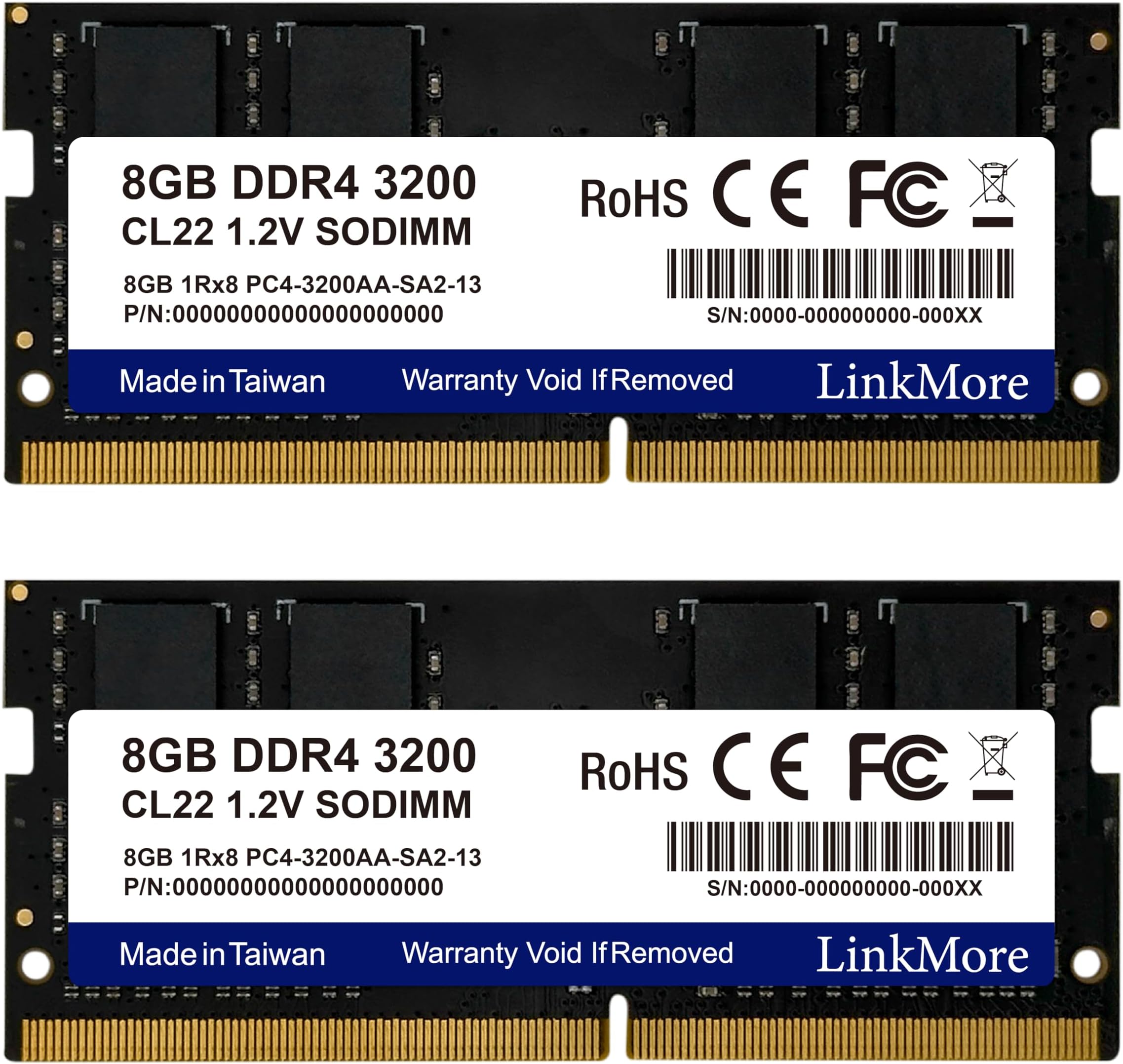 16GB Kit (2 x 8GB) DDR4 3200MHz SODIMM (PC4-25600) CL22 1.2V Laptop Memory Module