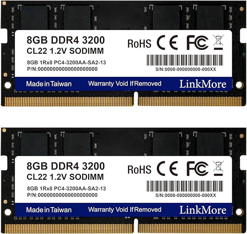 LinkMore Lot de 2 Barrettes de mémoire DDR4 3200MHz SODIMM PC4-25600 CL22 1,2 V pour Ordinateur Port
