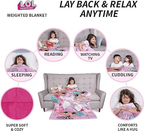 Miniatura 4 de Franco Bedding - Manta con peso para niños de felpa súper suave con almohada para perilla de puerta, 36 x 48 x 4.5 libras, L.O.L. Surprise