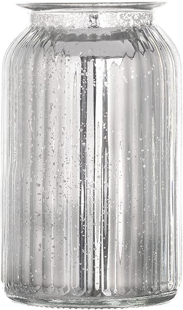Splatter Silver Vase for Flowers Mirrored Design 18.5cm - Ribbed Glass Vase - Silver Glitter Vase Jar for Home Decor - Decorative Coloured Glass Vase to Add Sparkle to your Home