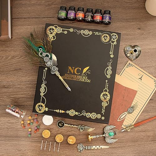 Miniatura 6 de NC Juego de Tinta de Pluma de Plumilla, Juego de Pluma de Caligrafía de Pluma, Juego de Sello de Lacre, Regalo del Día de San Valentín para Amantes