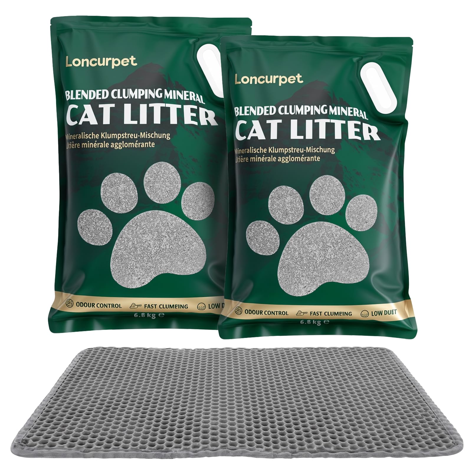 Loncurpet Fast Clumping Cat Litter with Litter Trapping Mat 13.6kg