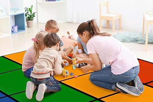 Miniatura 7 de Alfombra de aula primaria de 8 x 12 pies, alfombras grandes de arco iris, 24 asientos para clase