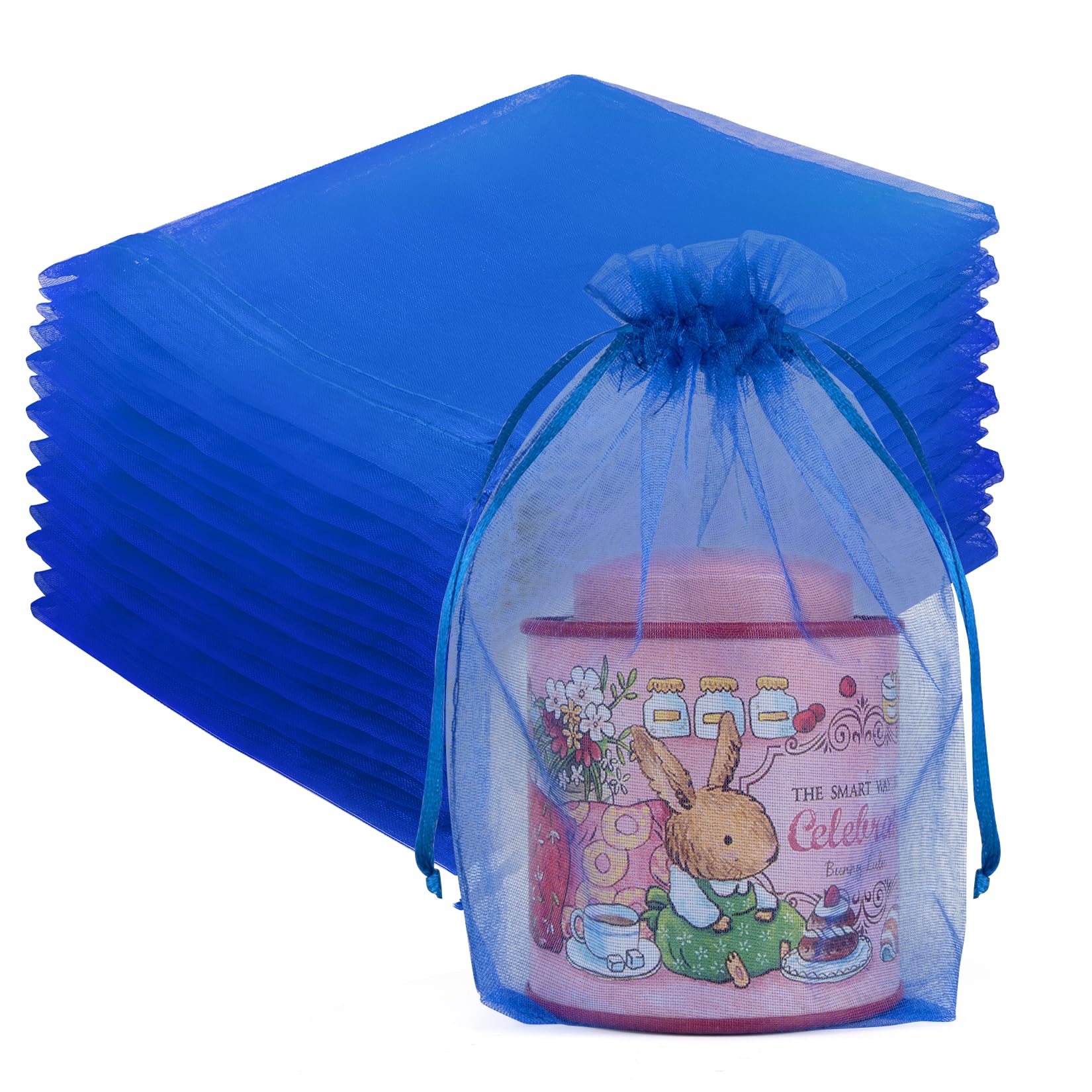Crweety 50 Pcs Organza Bags 5x7, Royal Blue Small Mesh Gift Bags Drawstring