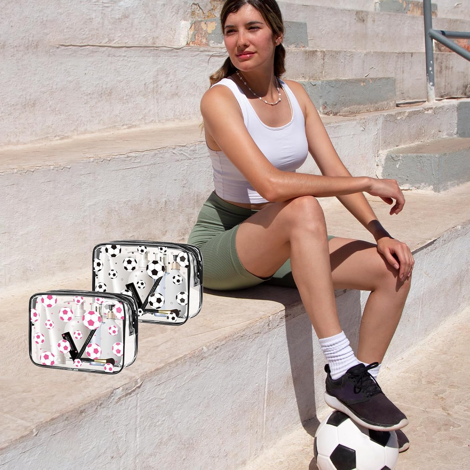 Soccer Gifts Makeup Bags - 12Pcs Soccer Accessories PVC Clear Cosmetic Bags, Sports Ball Waterproof Toiletry Pouch Organizer, Sports Team Party Favors Gifts for Players Coach Teen Girls