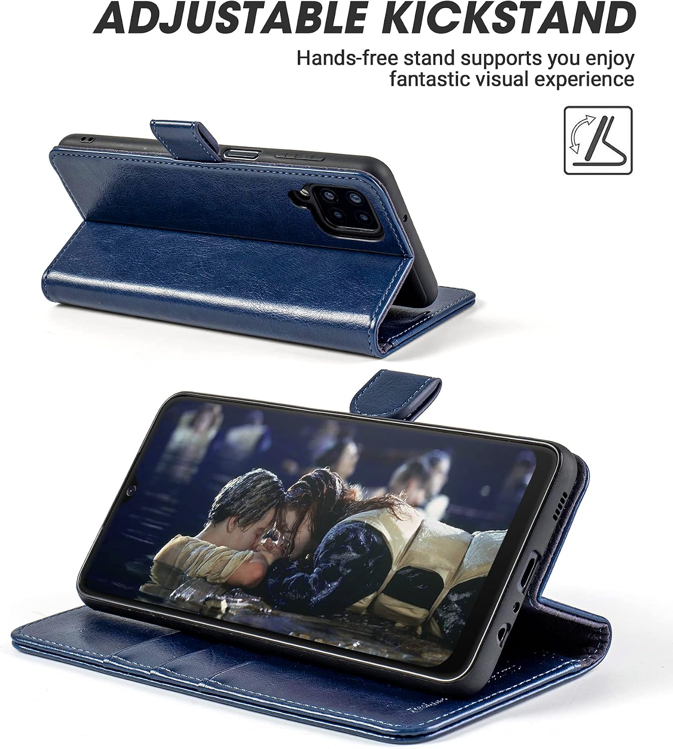 OCASE Compatible with Samsung Galaxy A12 5G Case with Card Holders, PU Leather Flip Wallet Case [TPU Inner Case][Stand][Tempered Glass Screen Protector] Protective Phone Cover 6.5 Inch(Blue)