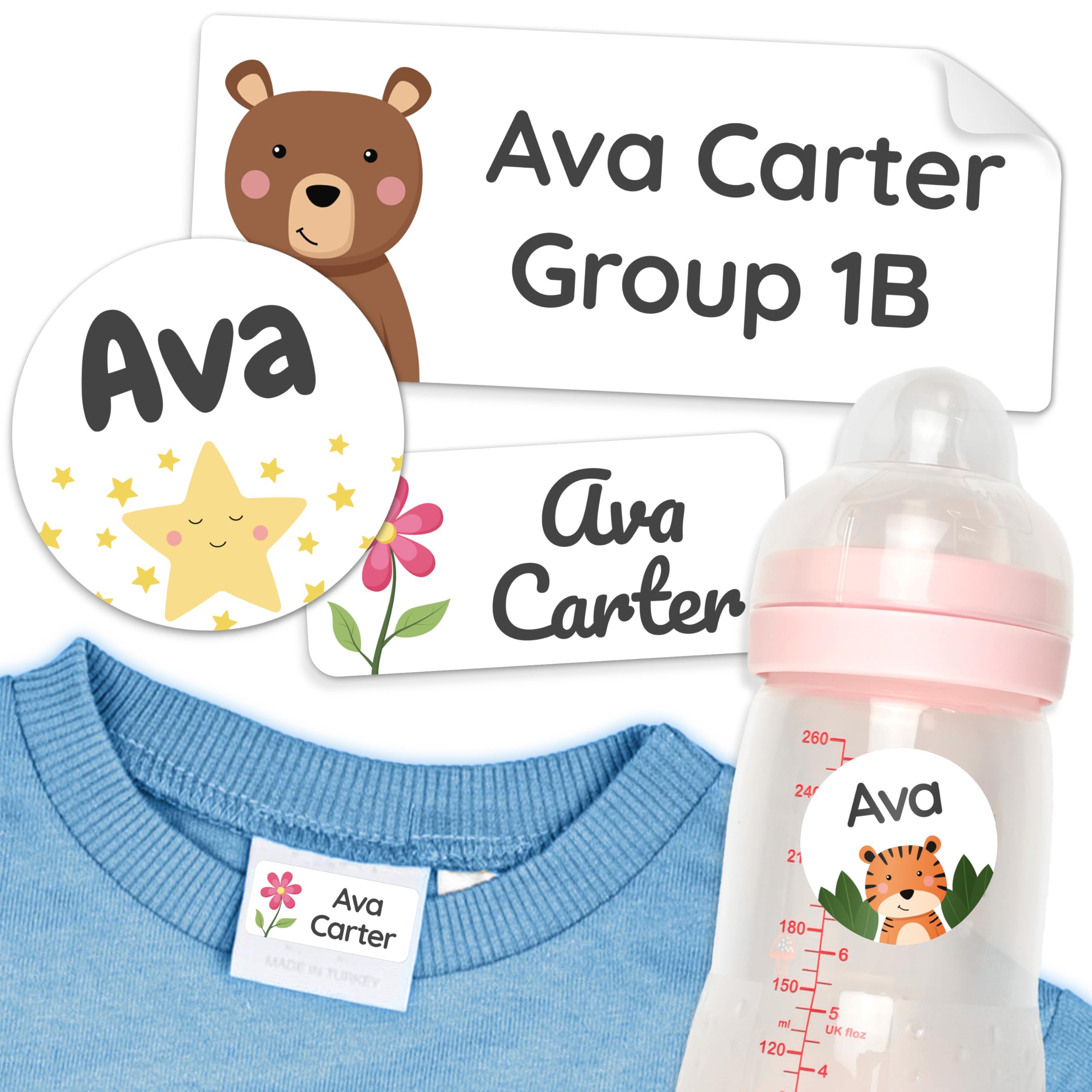 Personalized Daycare Name Labels for Kids White [100pcs] - Waterproof Name Stickers for School, Baby Bottles & Clothing - Custom Name Stickers -