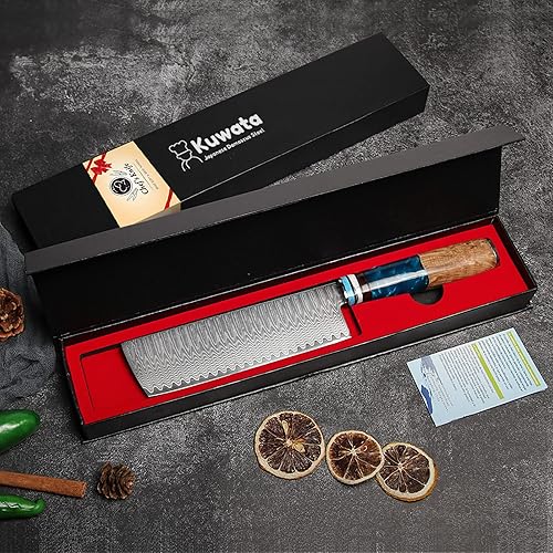 Miniatura 8 de Kuwata Santoku - Cuchillo de chef profesional de Damasco de 7 pulgadas, serie de oro negro, cuchillo japonés VG-10 de acero inoxidable de alto