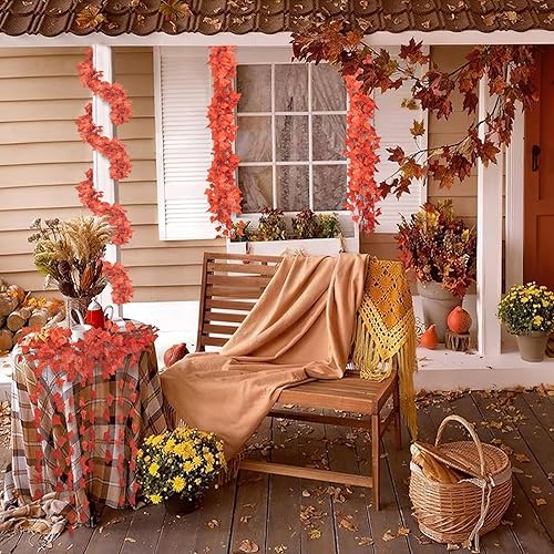 Miniatura 6 de CQURE Paquete de 12 guirnaldas de hojas de otoño de 84 pies, guirnalda de vides colgantes, guirnalda artificial de hojas de arce de otoño,