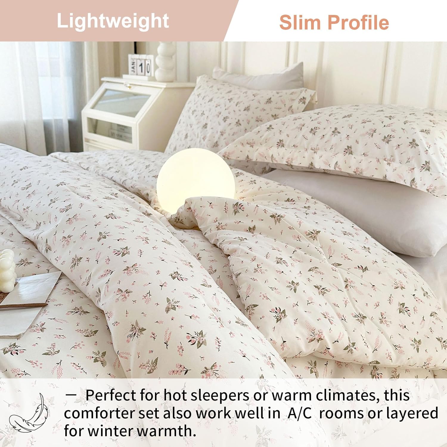 EAVD Vintage Garden Pink Floral Comforter Set Queen Boho Soft Microfiber Chic Cute Floral Bedding Set for Girls Women and 2 Pillowcases Fresh Reversible Botanical Comforter Set for All-Season - Image 5