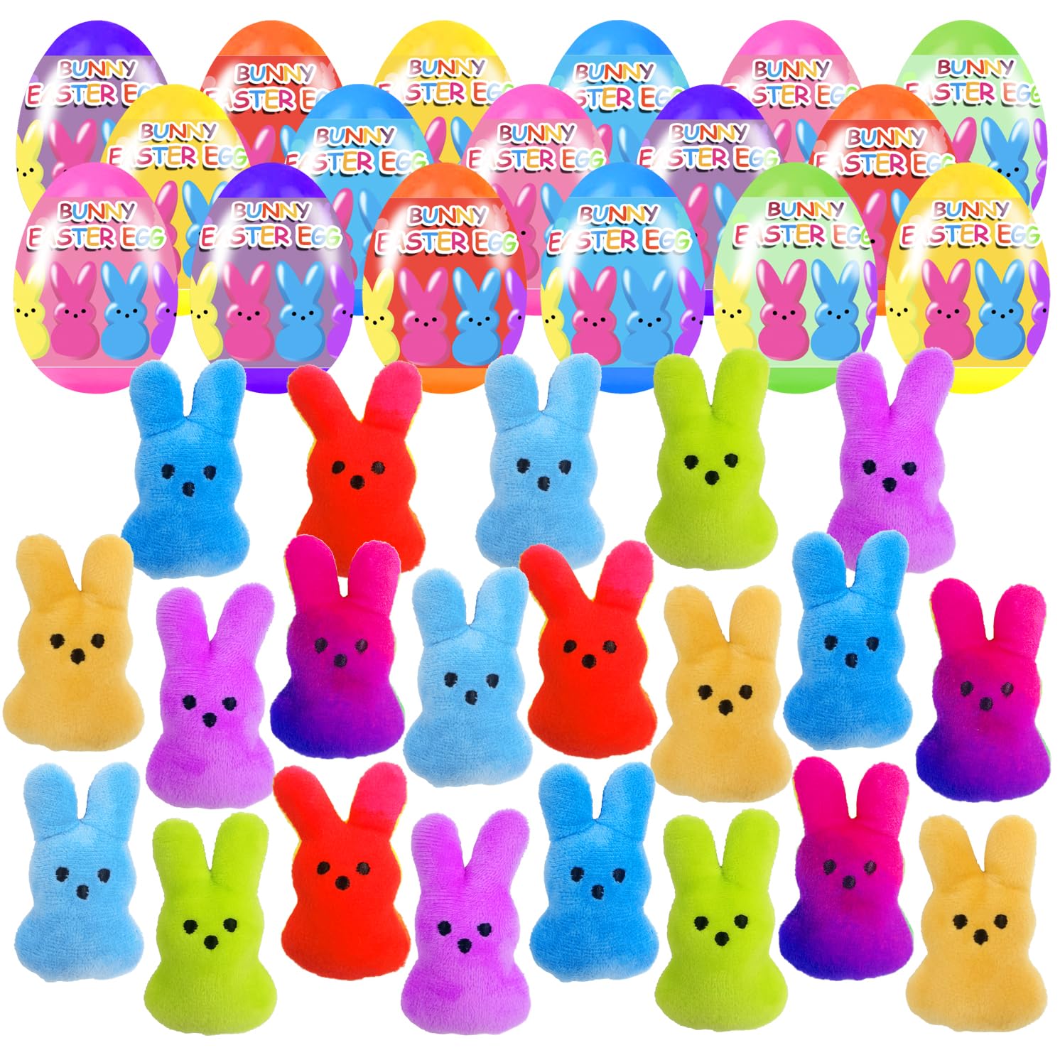 18 Pcs PreFilled Easter Eggs with Plush Bunny Toys Inside Perfect for Kids Girls Boys Easter Egg Fillers