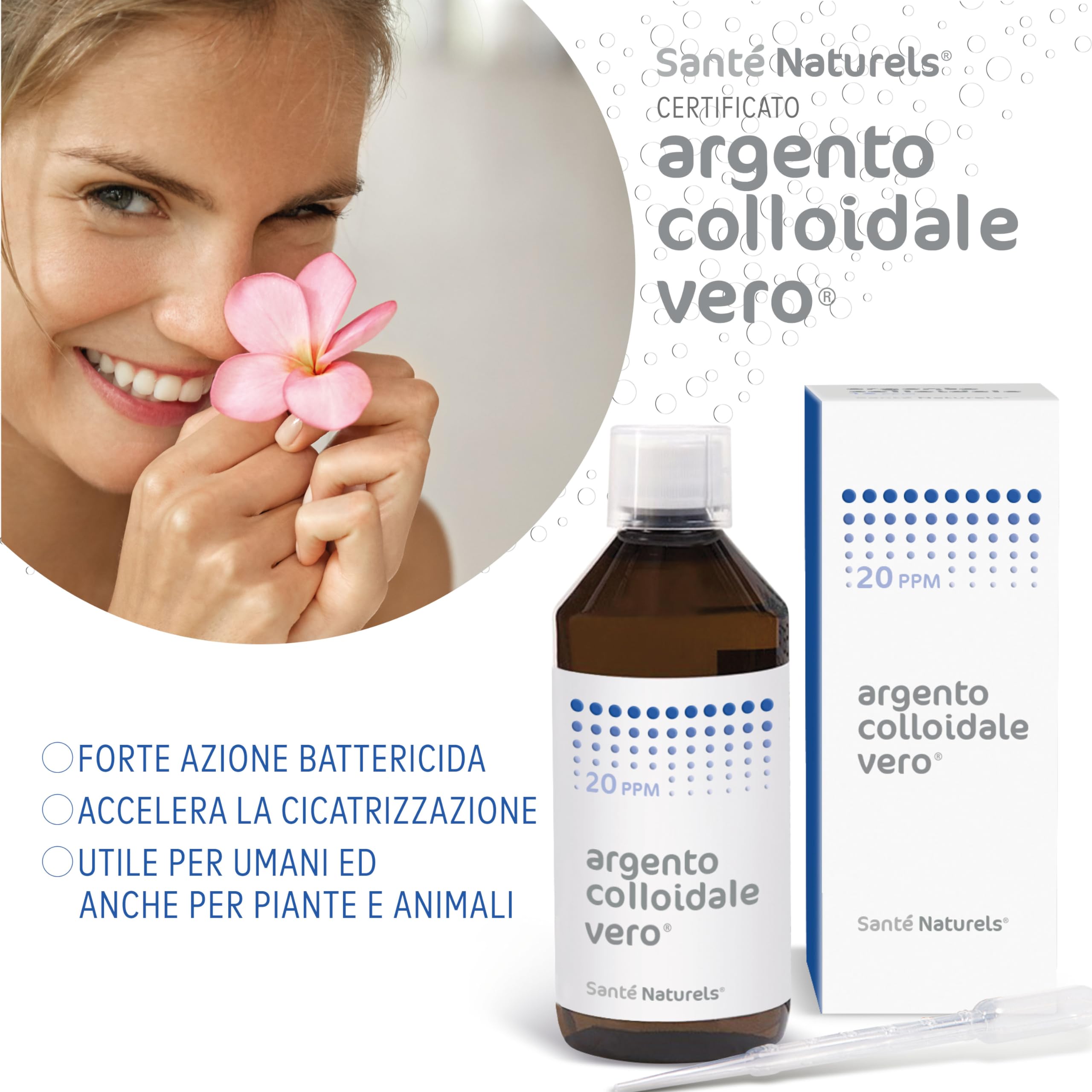 Argento Colloidale Vero ● 20 ppm 500 ml ● Particellare non Ionico con Forte Azione Antibatterica e Cicatrizzante ● Made in Italy