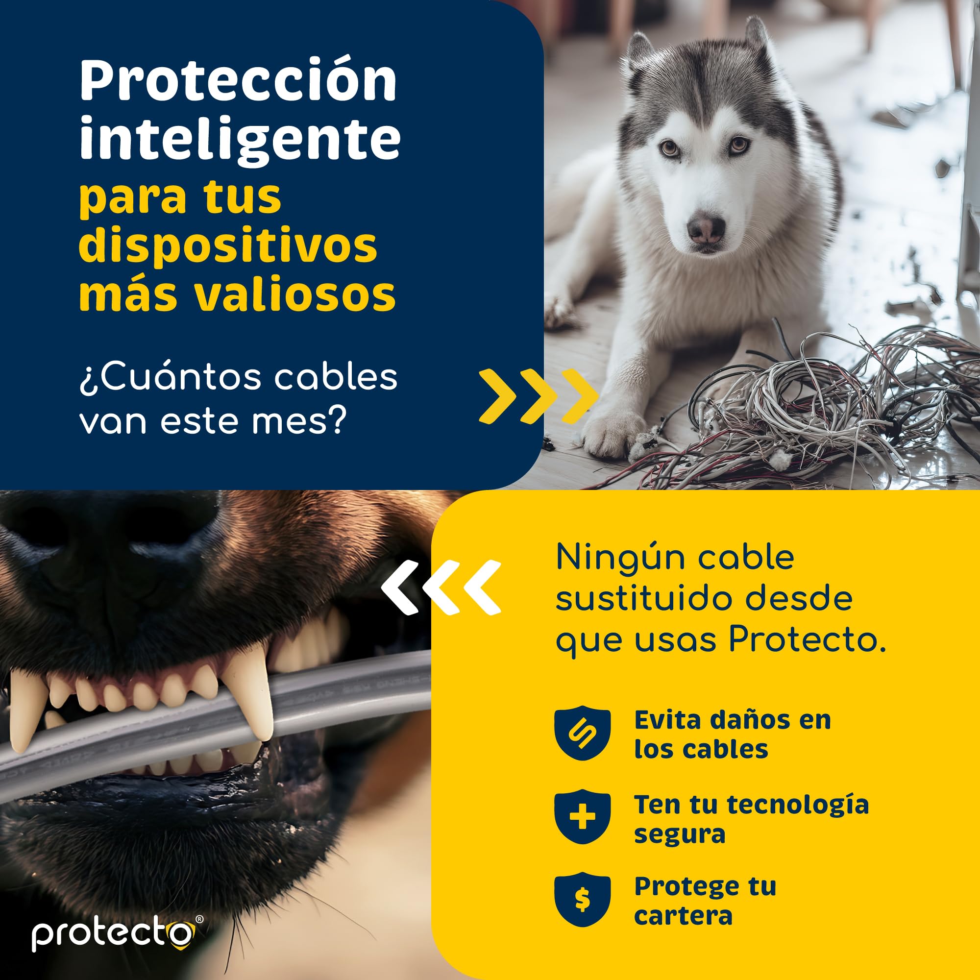PROTECTO Pack de 2 Fundas Protectora de Cables para Mascotas – 2,15 m/Ø 5 mm – Ultra Resistente, Transparente, Flexible, Inodora, Anti-Mordeduras – para Cables Eléctricos, USB, Lightning, RCA y HDMI
