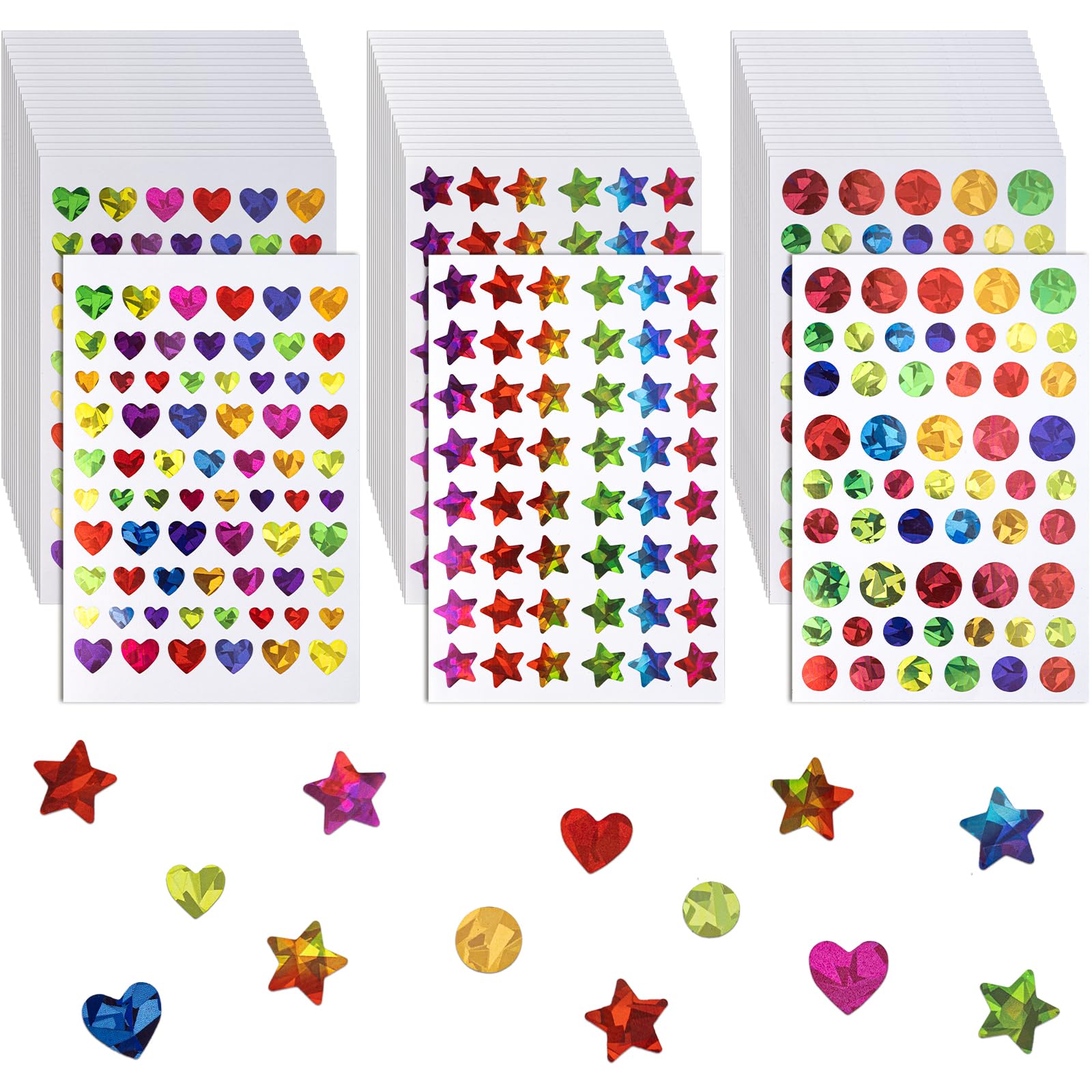 1000pcs Foil Star Stickers And Heart Shaped Stickers For Kids Reward 2...
