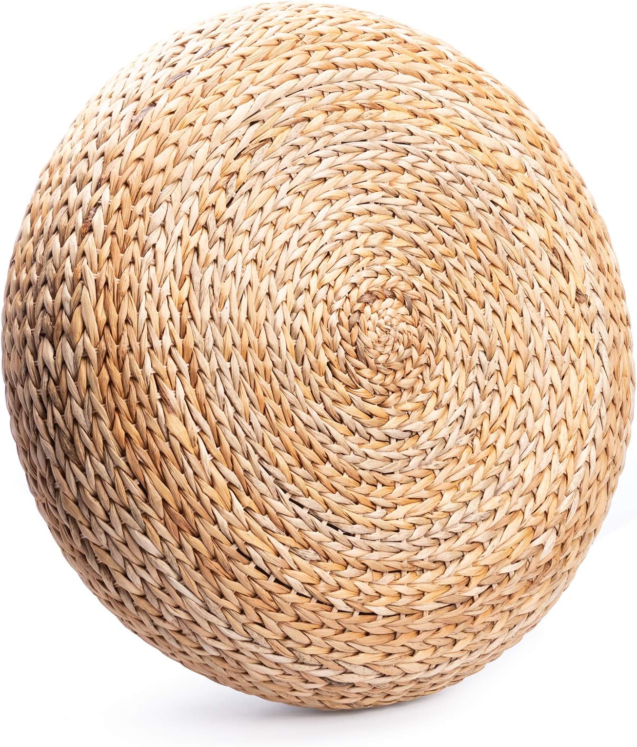Natural Rattan Stool Ottoman - Outdoor Room Decor - Handwoven Banana Leaves Decorative Foot Rest - Round Pillow 18 inches - Gift for Women, Housewarming Summer Japanese Style Present for Her