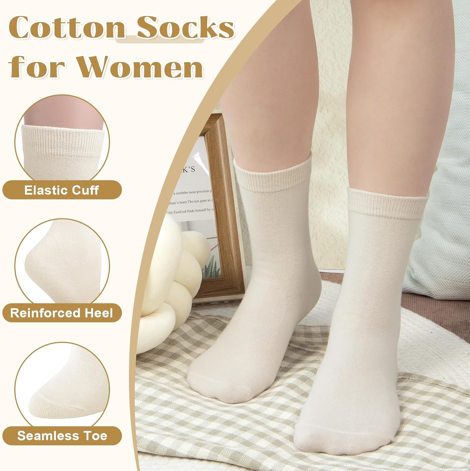 Justay Crew Socks for Women - Soft Knit Boot Calf Comfortable Cute Dress Cotton Socks Gifts - Image 3
