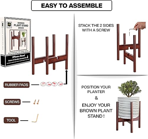 Miniatura 4 de ZPirates Soporte de madera para plantas de interior y exterior, 14 pulgadas de alto, ajustable hasta 12 pulgadas de ancho de largo, soporte para
