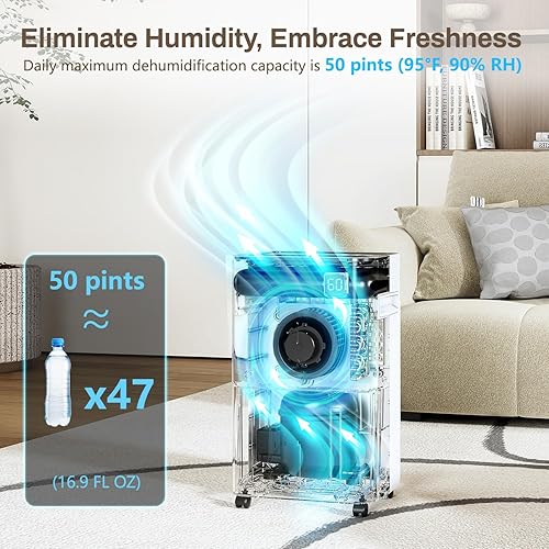 Miniatura 2 de Deshumidificador Wellsle de 3500 pies cuadrados, deshumidificadores de 50 pintas para el hogar y el sótano con manguera de drenaje, deshumidificador