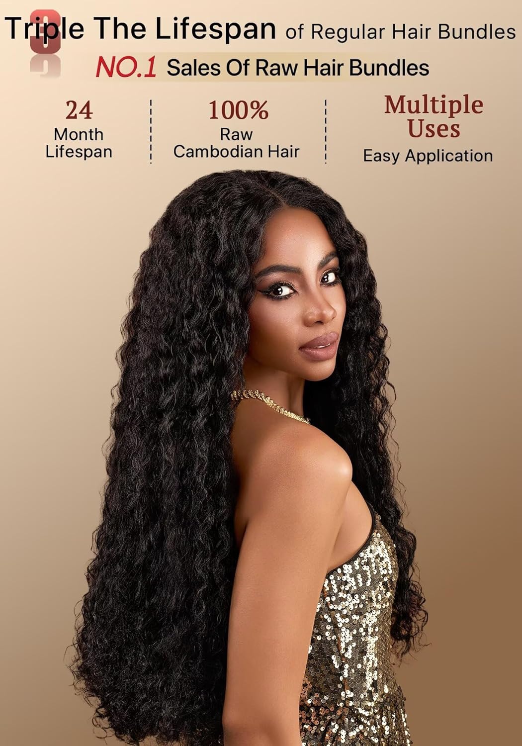 TRIIPPY Water Wave Bundles Human Hair,Curly 3 Bundles by 100% Raw Cambodian Human Hair,Triple Lifespan Over Regular Virgin Hair Bundle,No.1 Raw Hair Brand On Amazon(24 24 24 Inches,Natural Color)