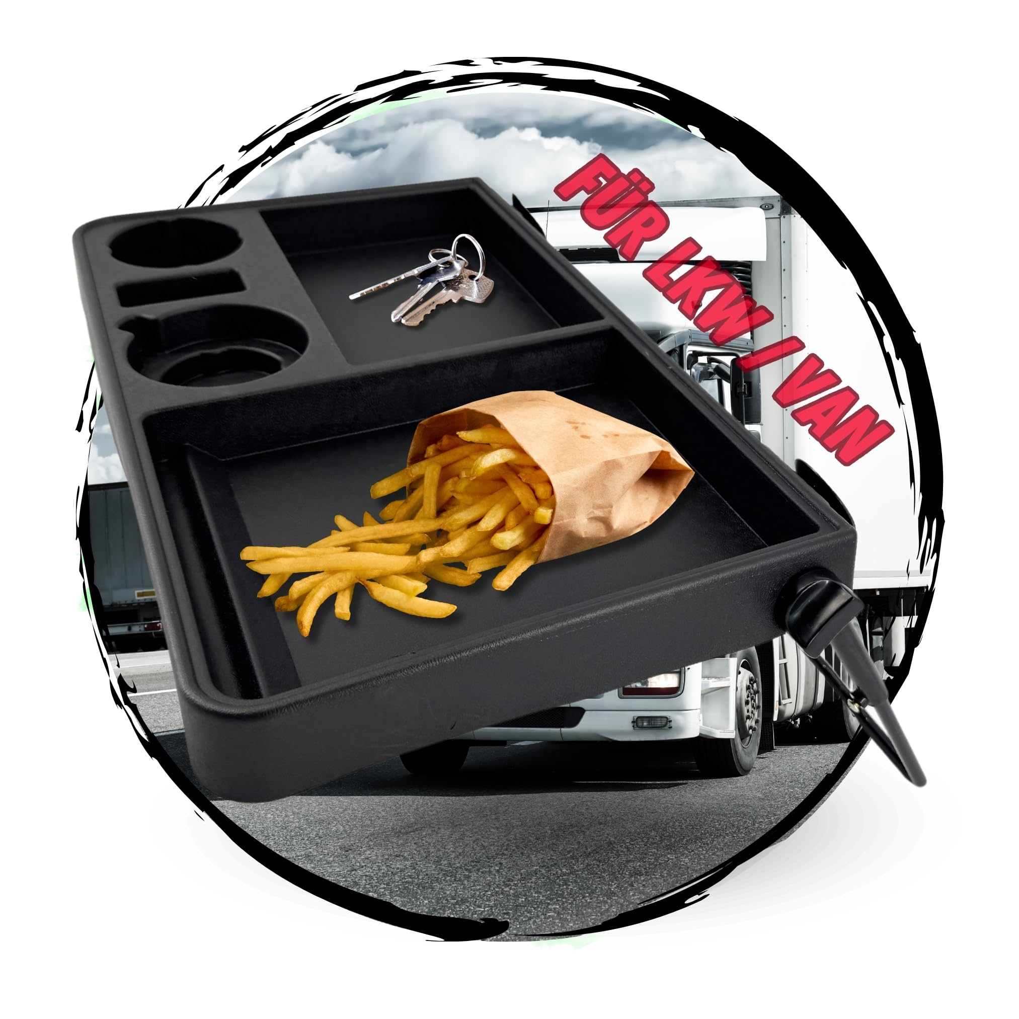 TronicXL Mesa para camión, caravana, camionero, interior, minivan, bandeja de almacenamiento, soporte para bebidas, soporte para bebidas
