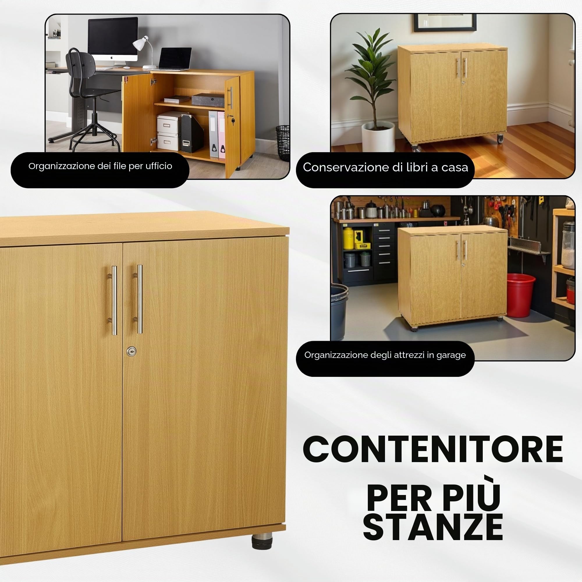 Credenza da ufficio in faggio, altezza scrivania, libreria a 2 ante con serratura, altezza 75 cm, estensione per scrivania