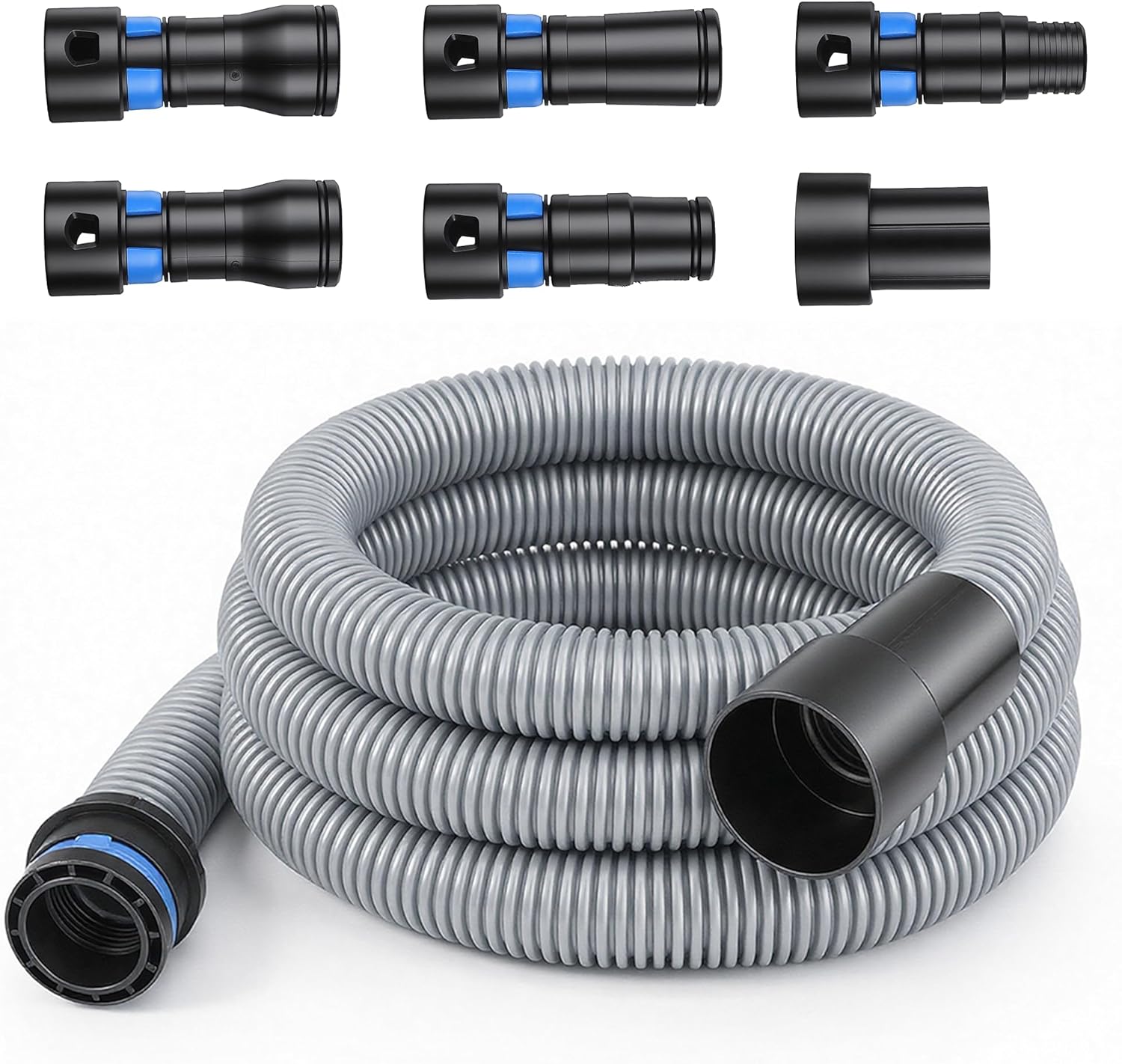 16 FT Durable Dust Collection Hose Kit - Universal Fit for Home & Shop Vacuums, 6-Piece Expanded Multi-Brand Adapter Set for Woodworking Power Tools/Sander, 2-1/8" Standard Connection prime&swift