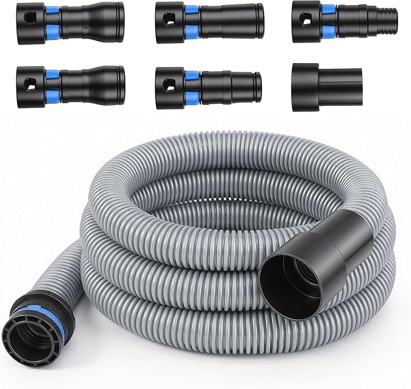 Kit de manguera de recolección de polvo duradera de 16 pies, ajuste universal para aspiradoras de hogar y tienda, juego de adaptadores multimarca expandidos de 6 piezas para herramientas eléctricas/lijadoras de carpintería, conexión estándar de 2-1/8" prime&swift