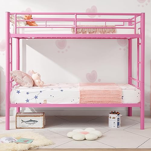 Miniatura 3 de VECELO Litera de metal individual sobre individual, literas industriales con escalera y barandilla de longitud completa, sin ruido, no necesita