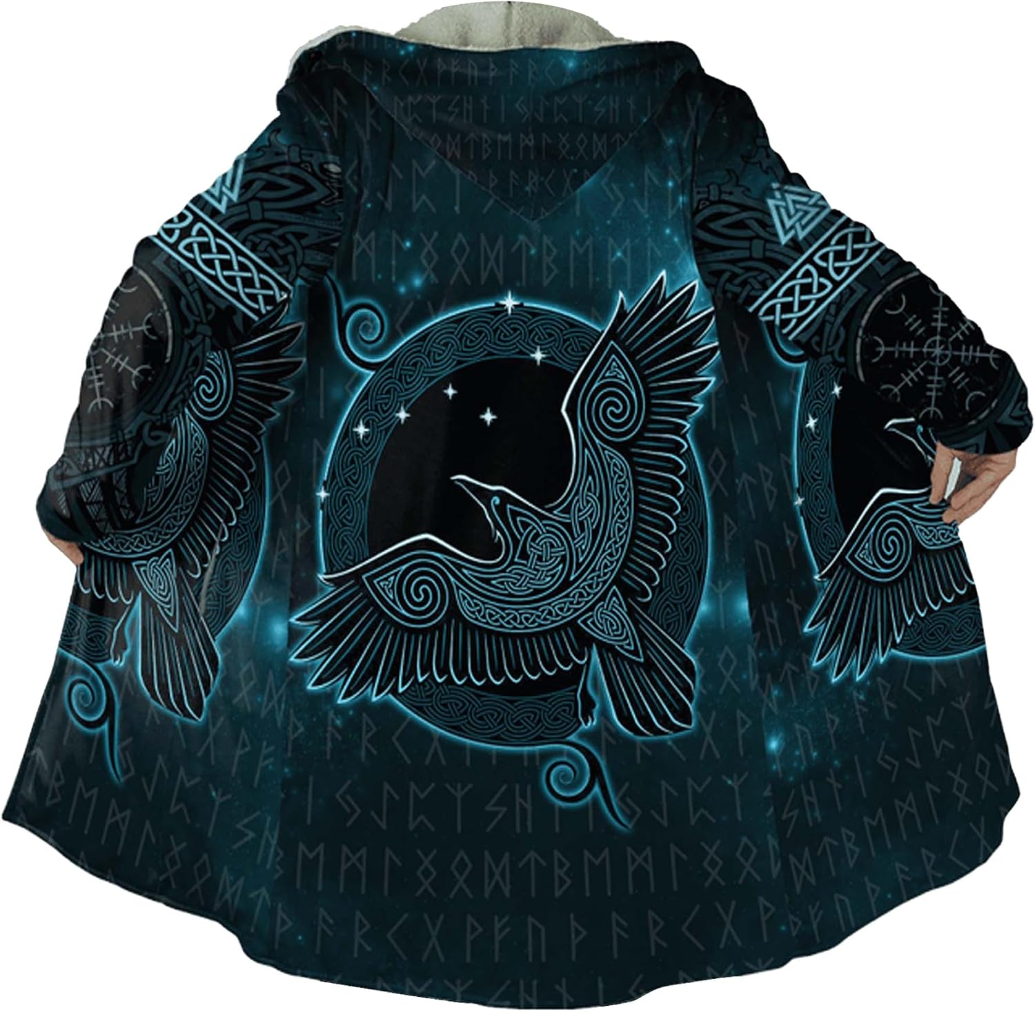 Manteau d'hiver Chaud en Cachemire avec Tatouage de Loup Fenrir Viking, Parka à Capuche pour Homme, Peignoir mi-Long, Veste à Boucle en Corne(Celtic Wolf,S