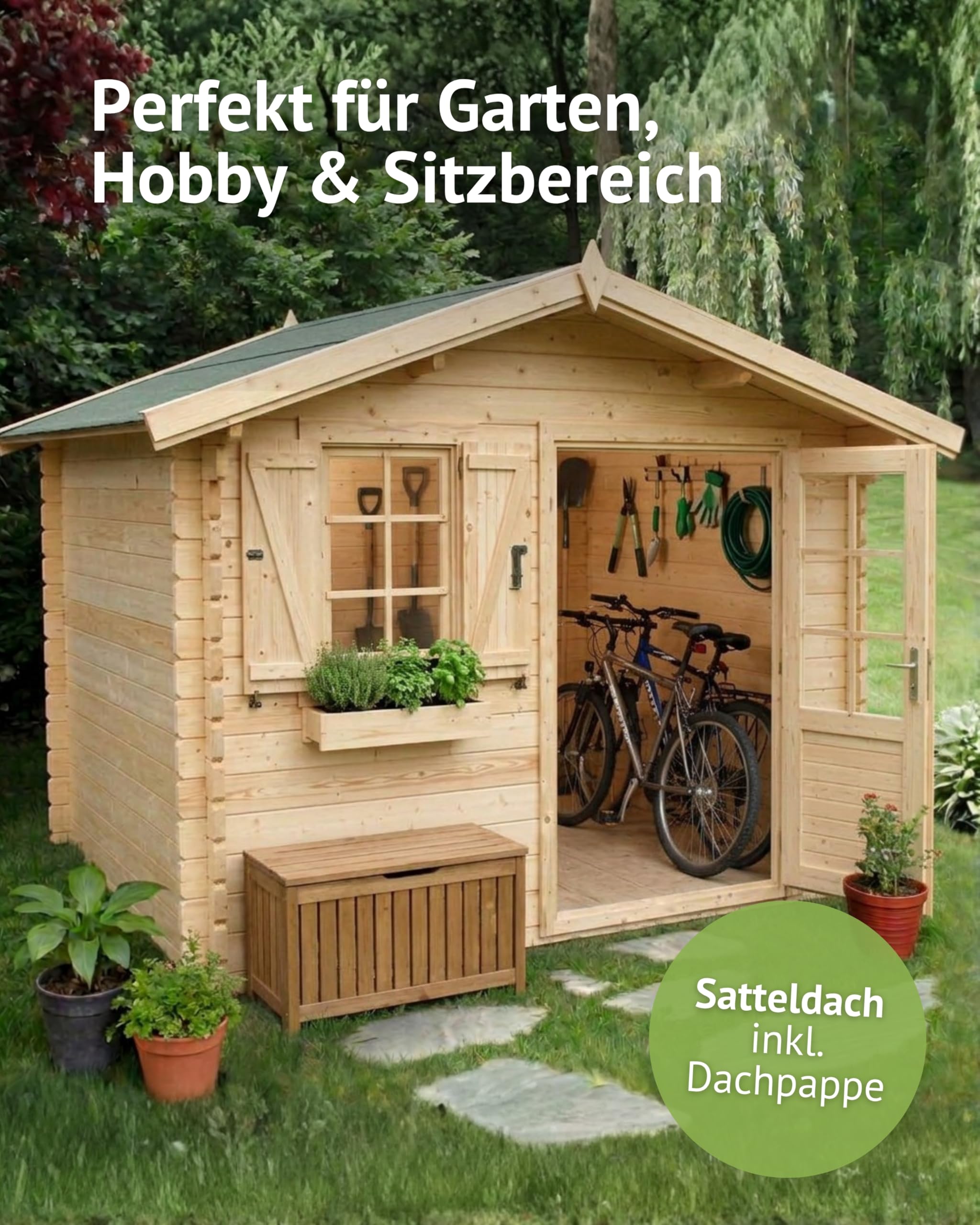 Steiner Shopping Gartenhaus PR7-34 mm Blockbohlenhaus, Grundfläche: 8,63 m², Satteldach