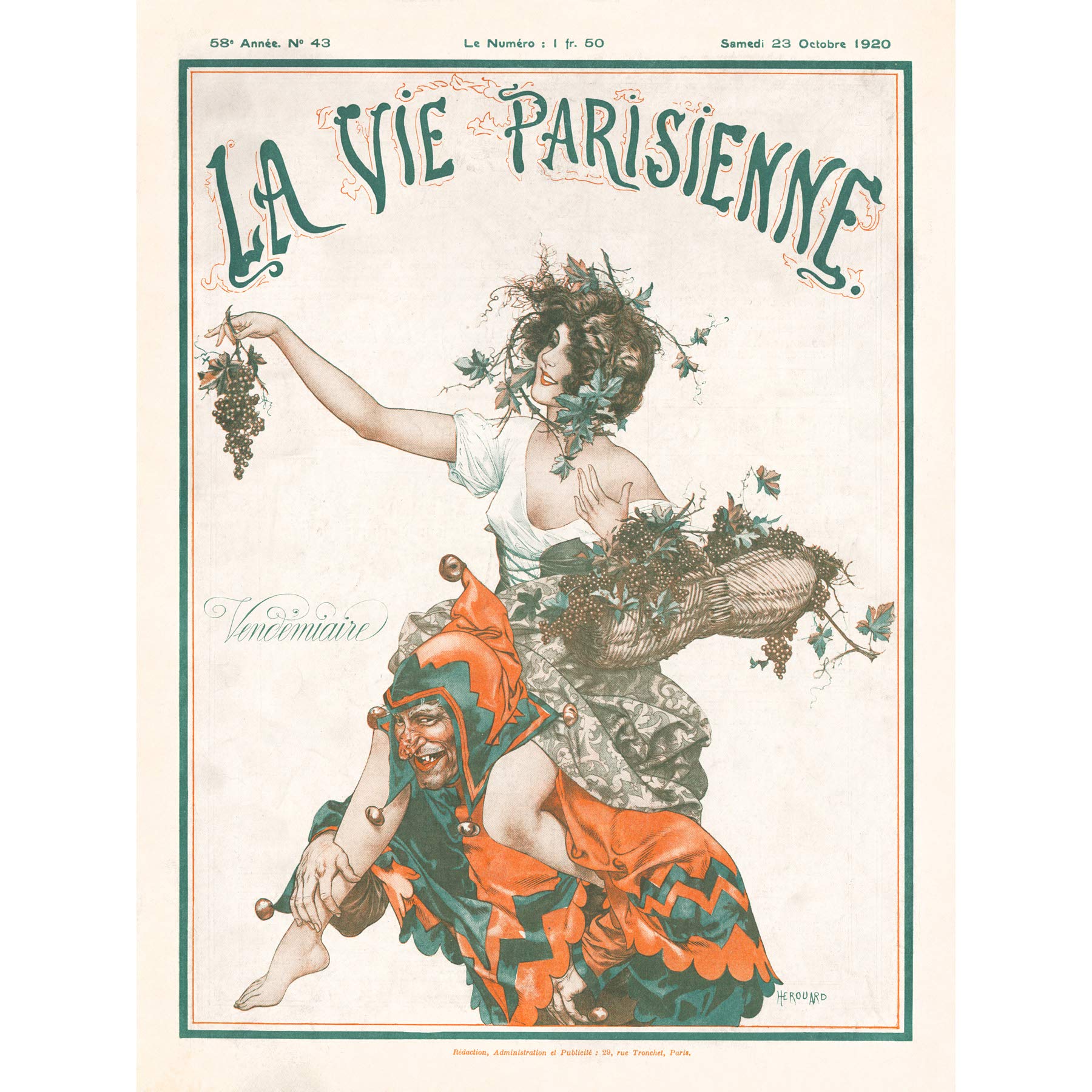Artery8 La Vie Parisienne Autumn Jester Harvest Magazine Cover Premium Wall Art Canvas Print 18X24 Inch