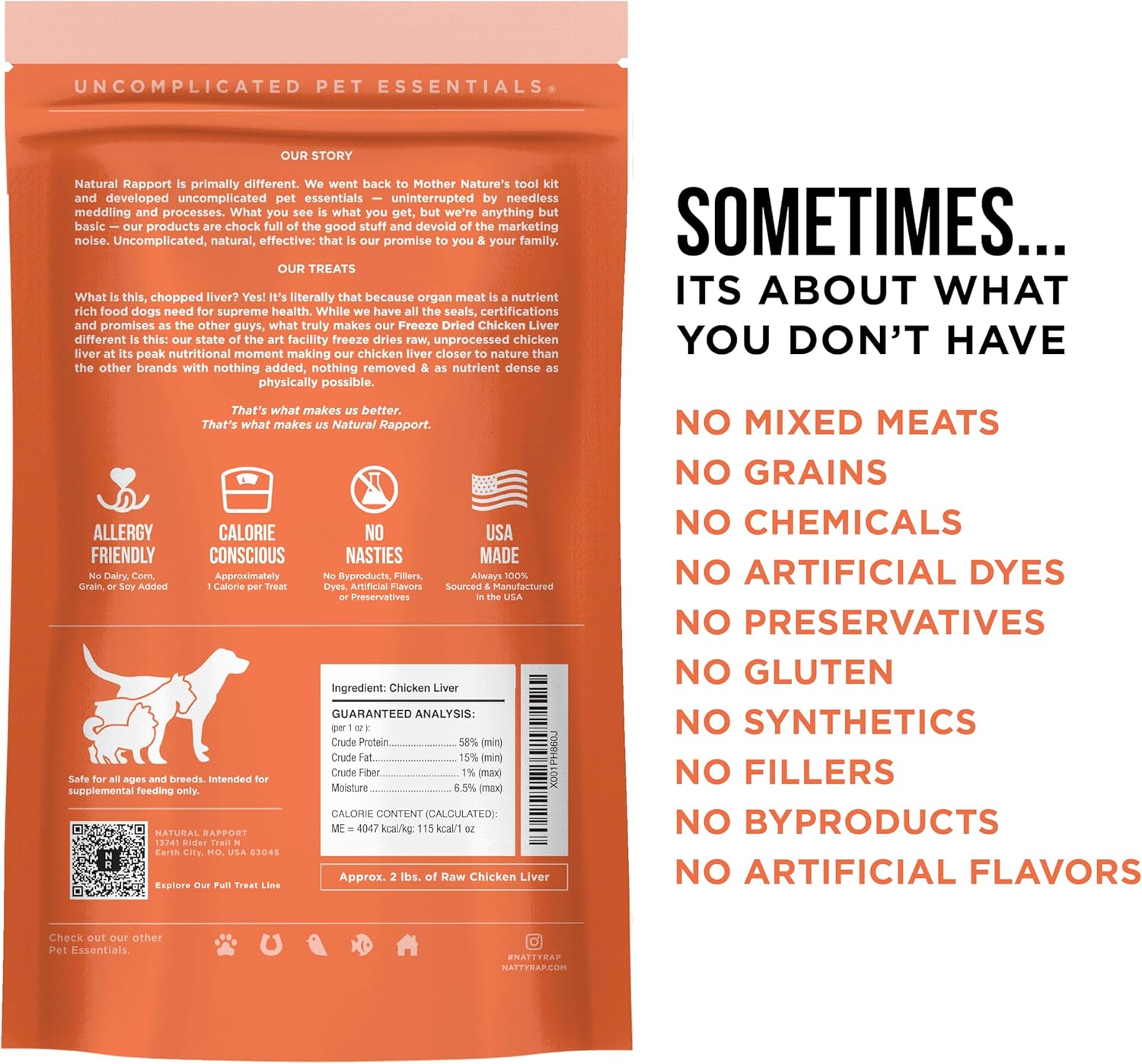 Natural Rapport Freeze Dried Chicken Liver Dog Treats - Single Ingredient, High Protein Training Treats for Small & Large Dogs (8 oz Value Size) (1000+ Treats)