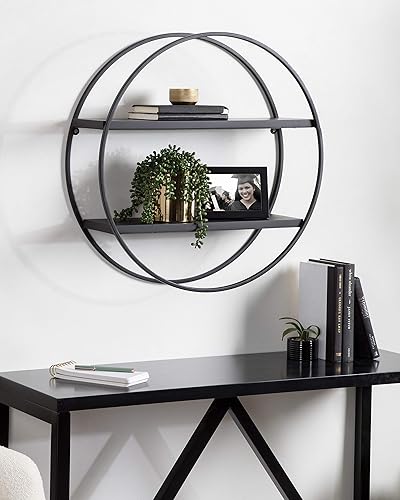 Miniatura 2 de Kate and Laurel Sequoia - Estante de pared redondo flotante moderno 240in de diámetro color negro sofisticado estantes decorativos para pared