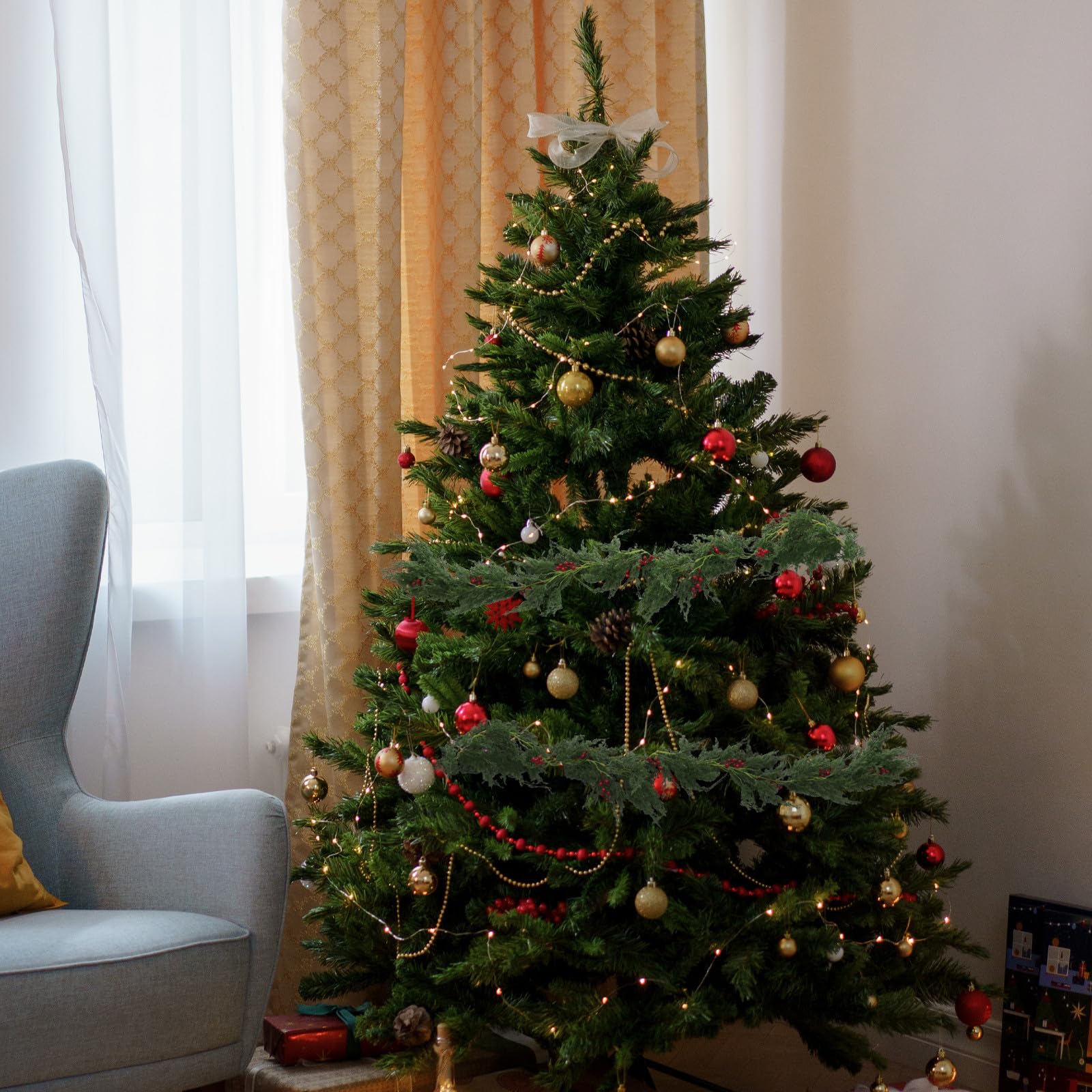 Adorno Navideño Colgante de Ratán Simulado para Pared y Puerta, Decoración Festiva y Elegante para Navidad y Eventos