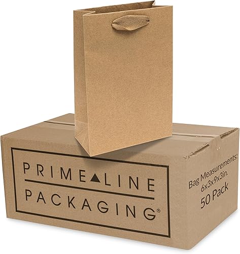 Prime Line Packaging Bolsas de regalo marrones, bolsas de regalo de papel kraft mini con asas para pequeñas empresas, boutiques, uso minorista,