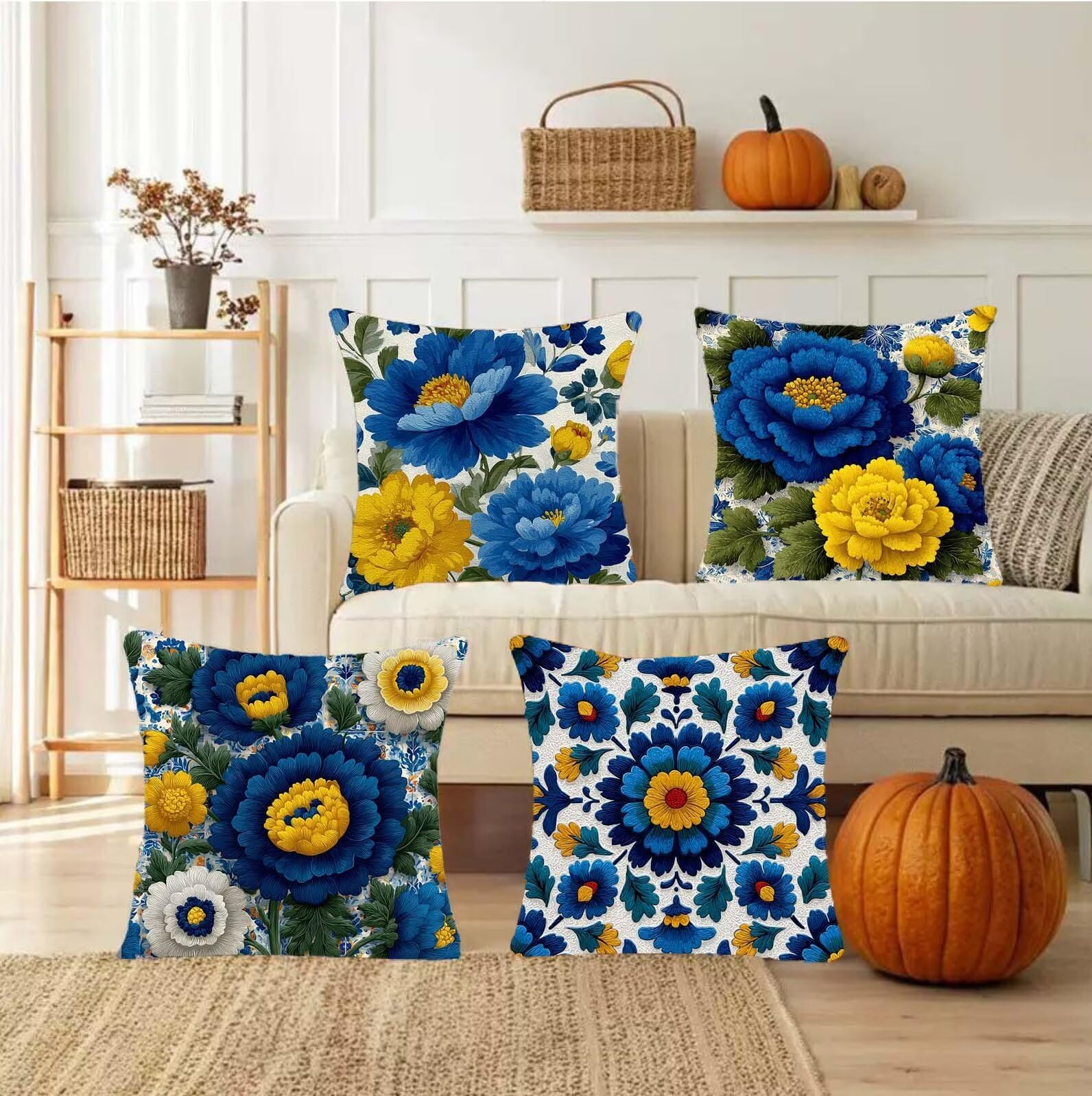 Set di 4 Fiori Verde Cuscini Per Divano, Cuscini Divano 80x80, Esterno Impermeabili Velluto cuscino, Decorativi in esterni Moderni Arredo Copricuscini Soggiorno da Letto per camera, giardini s-159