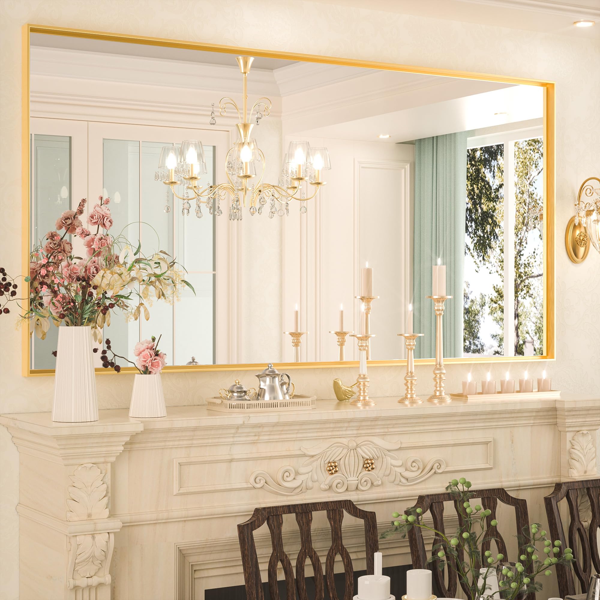 Keonjinn 72x36 Inch Gold Bathroom Mirror for Over Sink, HD Tempered Glass