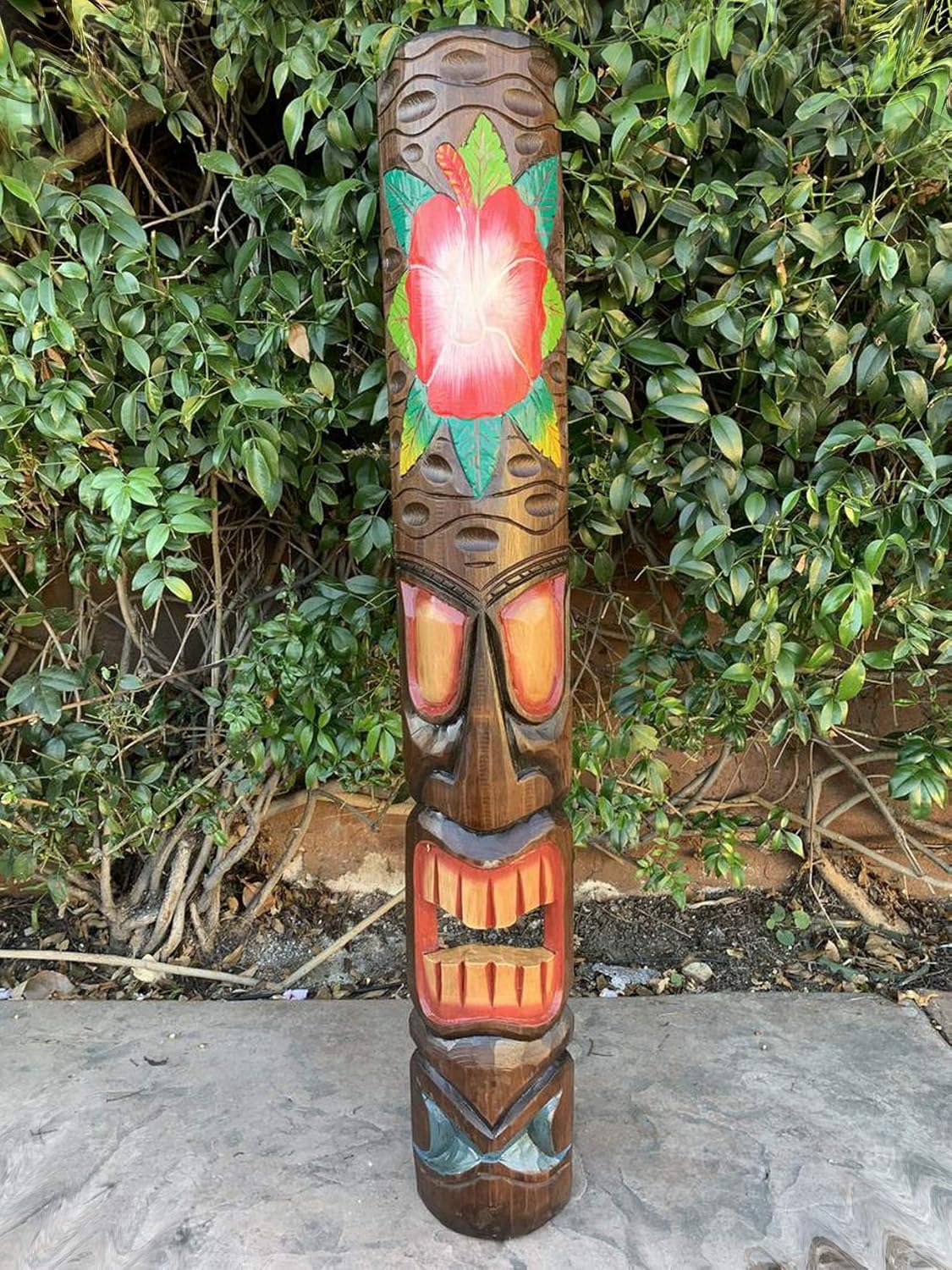 Tiki Totem Masks with Habiscus Hand Carved Tropical Bar Patio Decor 39"x 6"in Quality Supplies for Your Perfect Design by CharmingSS